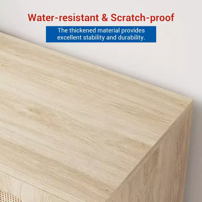 Buffet en rotin de 80 cm avec étagères réglables - Meuble de rangement en bois massif pour salon, salle à manger et entrée