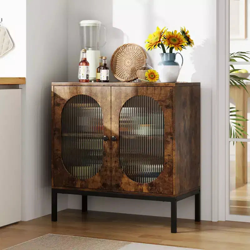 Buffet en rotin de 80 cm avec étagères réglables - Meuble de rangement en bois massif pour salon, salle à manger et entrée