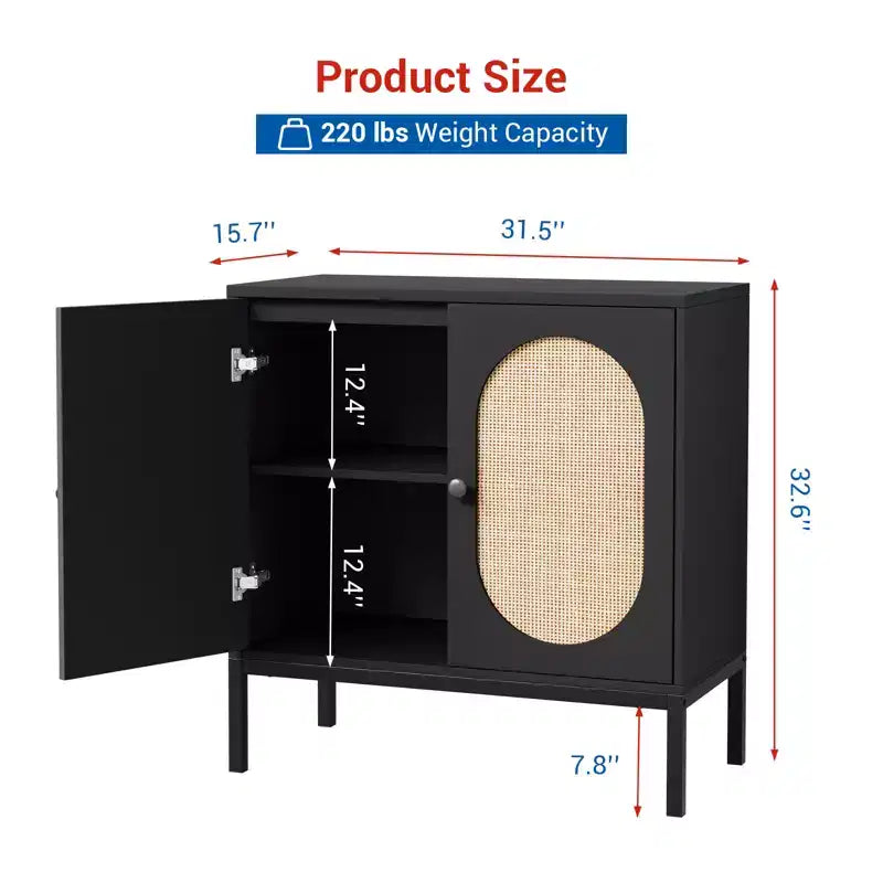 Buffet en rotin de 80 cm avec étagères réglables - Meuble de rangement en bois massif pour salon, salle à manger et entrée