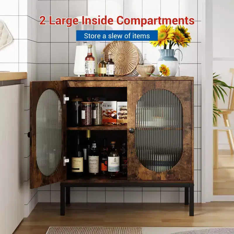 Buffet en rotin de 80 cm avec étagères réglables - Meuble de rangement en bois massif pour salon, salle à manger et entrée