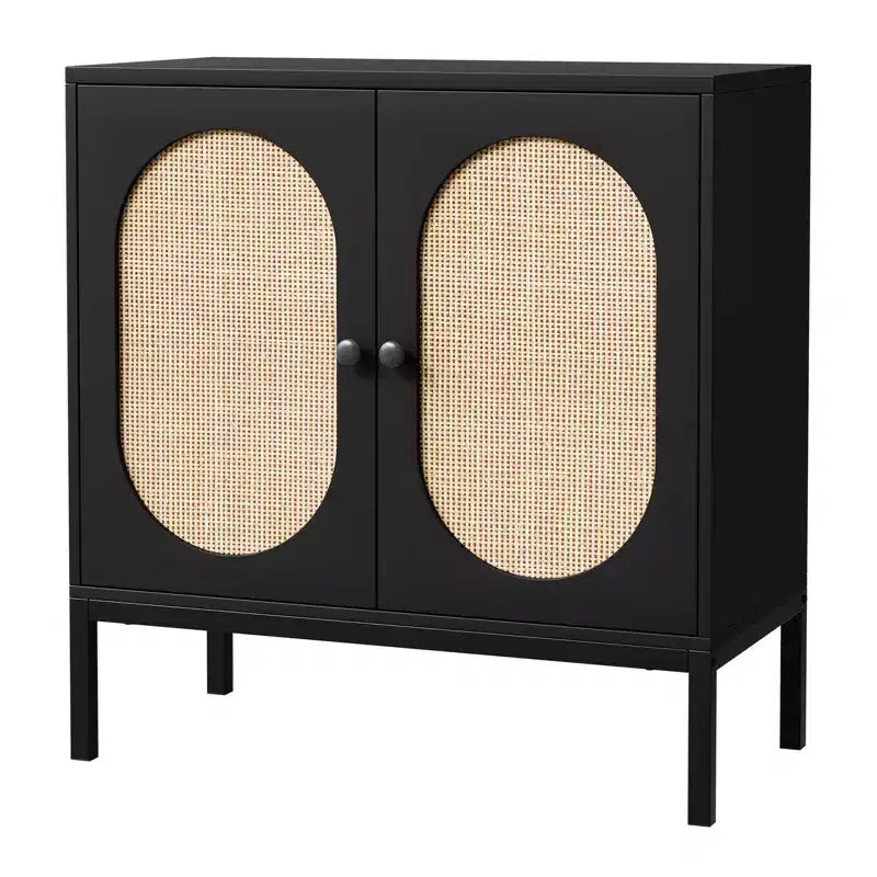 Buffet en rotin de 80 cm avec étagères réglables - Meuble de rangement en bois massif pour salon, salle à manger et entrée