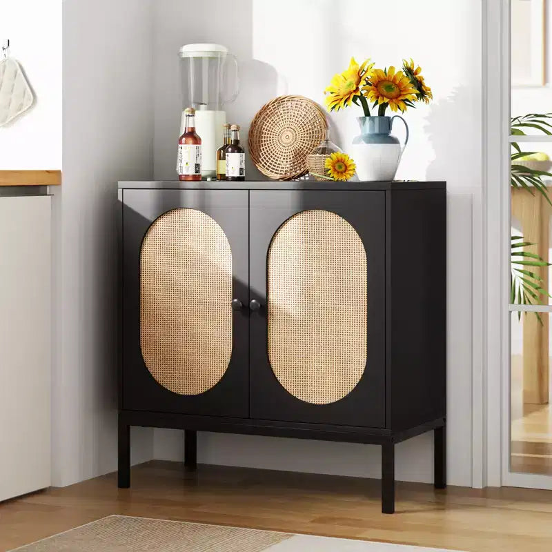 31.5 Inch Sideboard, Rattan Storage Cabinet with Adjustable Shelves, Kitchen Sideboard for Living Room Dining Room Entryway