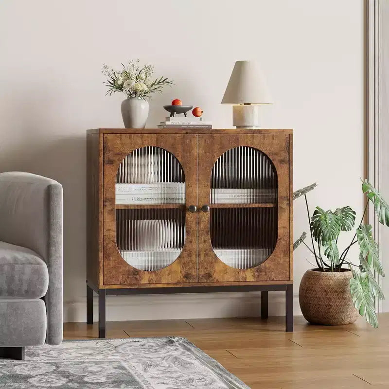 Buffet en rotin de 80 cm avec étagères réglables - Meuble de rangement en bois massif pour salon, salle à manger et entrée