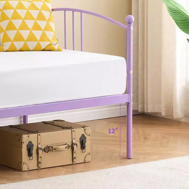 Lit de repos double en métal avec lit gigogne escamotable et 6 roulettes – Support à lattes en acier, canapé-lit d'appoint peu encombrant