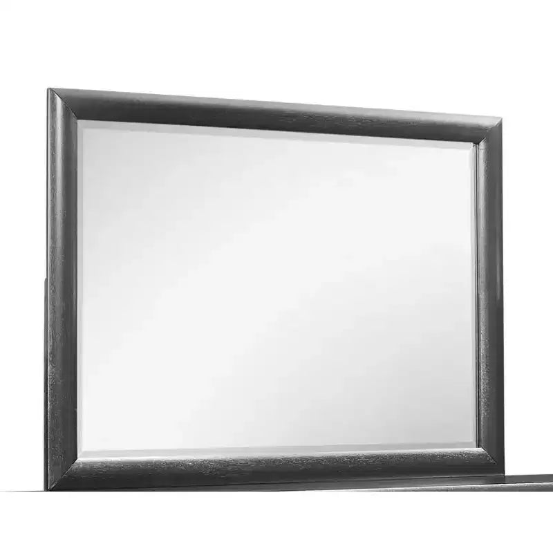 Miroir de chambre à coucher encadré gris avec bordure en bois simple - Fixation de commode contemporaine, 60"H x 24"L