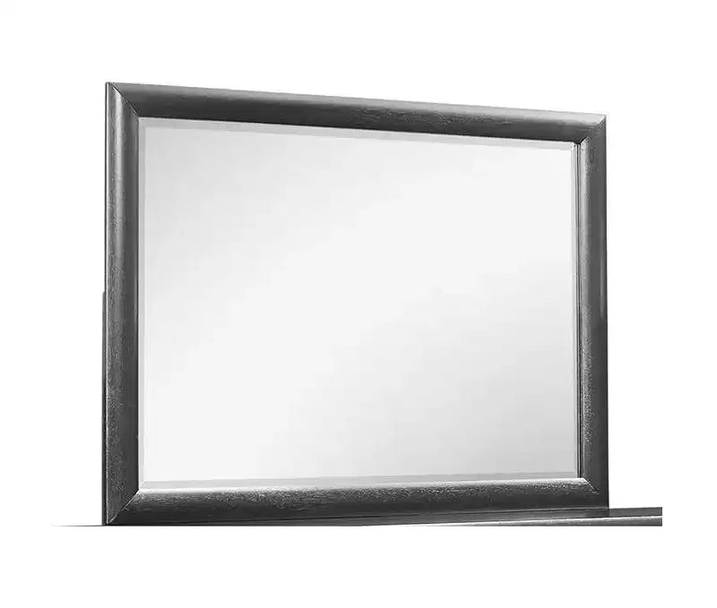 Miroir de chambre à coucher encadré gris avec bordure en bois simple - Fixation de commode contemporaine, 60"H x 24"L