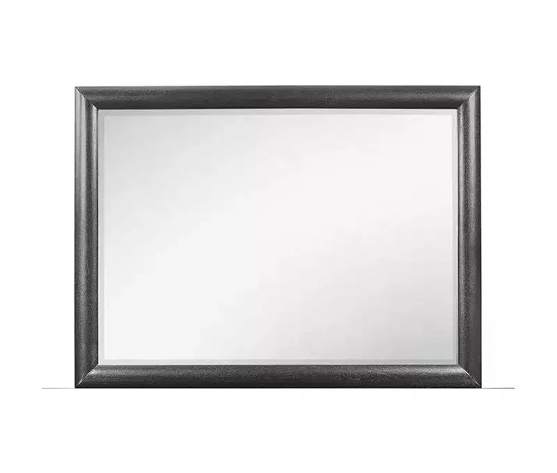 Miroir de chambre à coucher encadré gris avec bordure en bois simple - Fixation de commode contemporaine, 60"H x 24"L