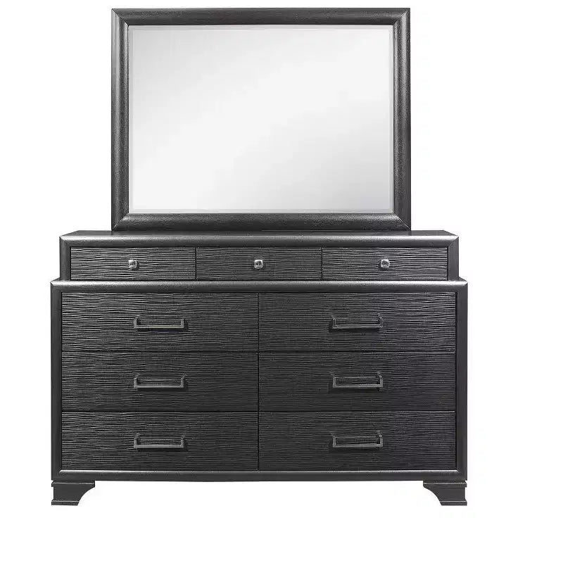 Miroir de chambre à coucher encadré gris avec bordure en bois simple - Fixation de commode contemporaine, 60"H x 24"L