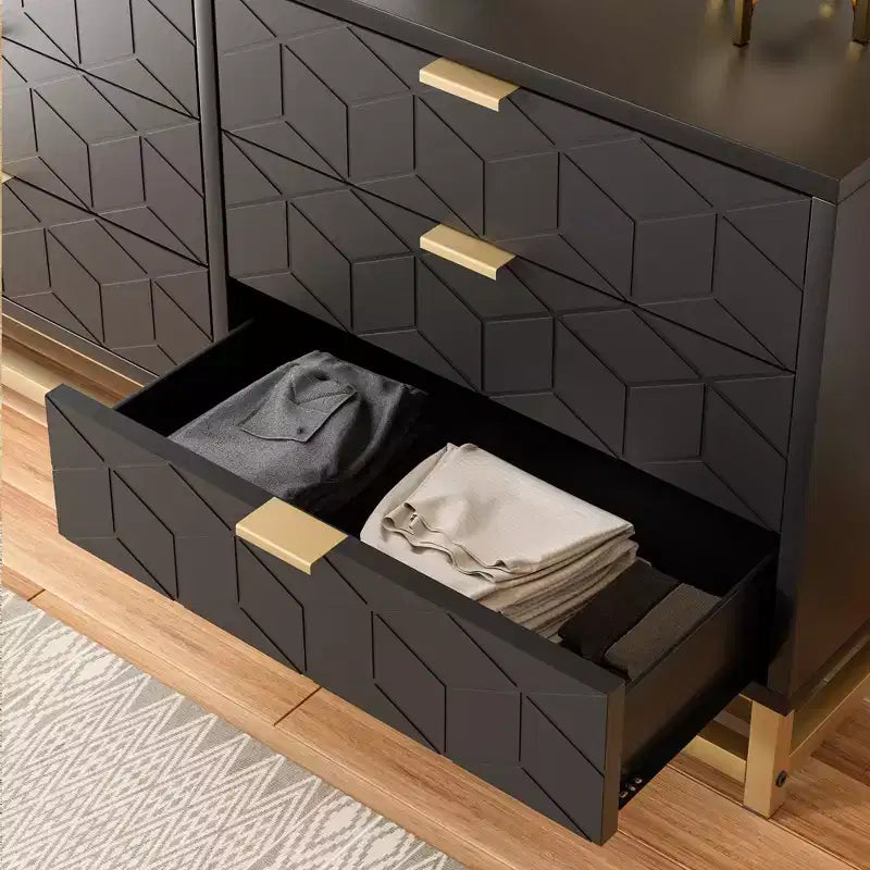 Commode double à 6 tiroirs avec poignées dorées - Commode de chambre moderne pour couloir et entrée