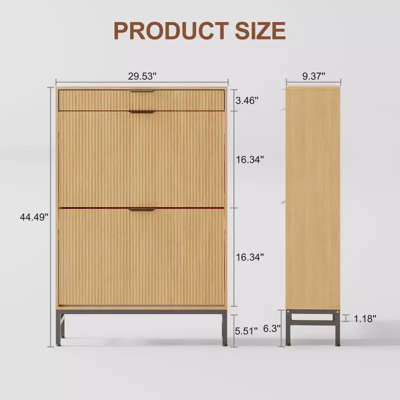 Meuble à chaussures à abattants avec 3 tiroirs - Organisateur de chaussures d'entrée de 80 cm (L) x 133 cm (H), bois composite et métal