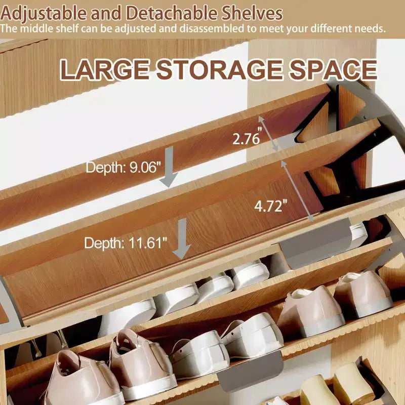 Meuble à chaussures à abattants avec 3 tiroirs - Organisateur de chaussures d'entrée de 80 cm (L) x 133 cm (H), bois composite et métal