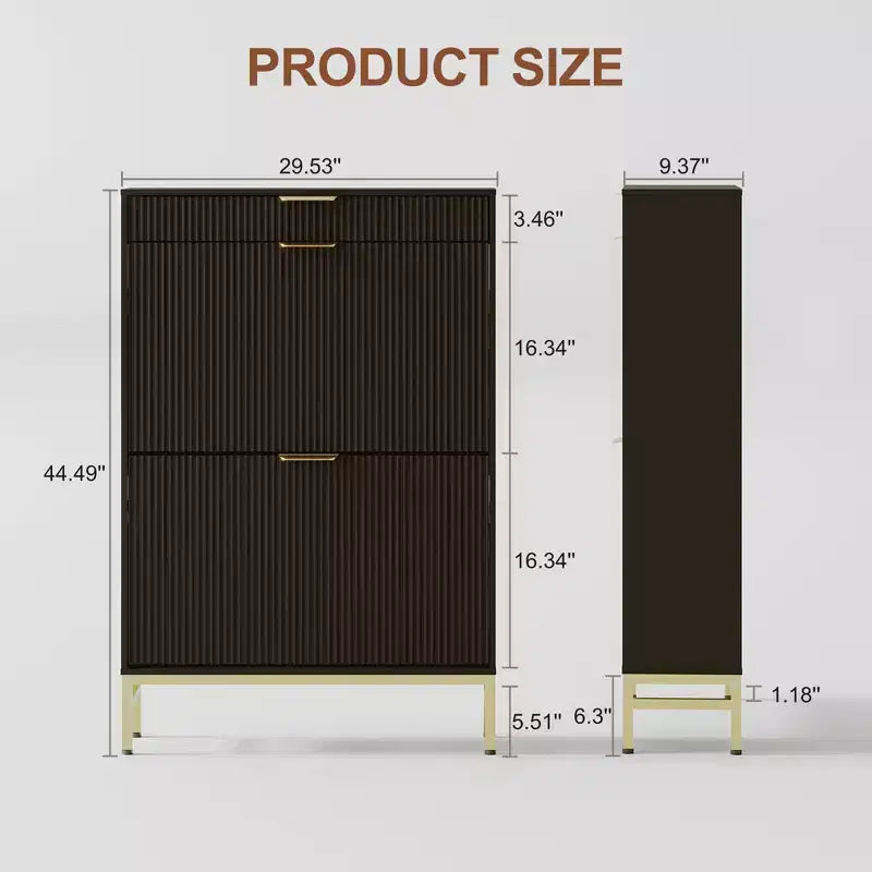 Meuble à chaussures à abattants avec 3 tiroirs - Organisateur de chaussures d'entrée de 80 cm (L) x 133 cm (H), bois composite et métal