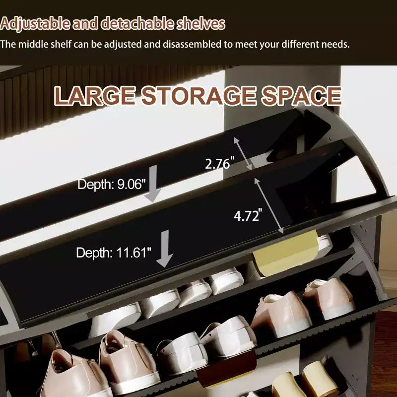 Meuble à chaussures à abattants avec 3 tiroirs - Organisateur de chaussures d'entrée de 80 cm (L) x 133 cm (H), bois composite et métal