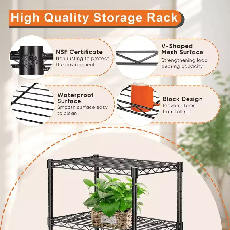 Étagère de rangement métallique réglable à 5 niveaux – Organisateur robuste pour cuisine, cellier, garage, salle de bain et buanderie