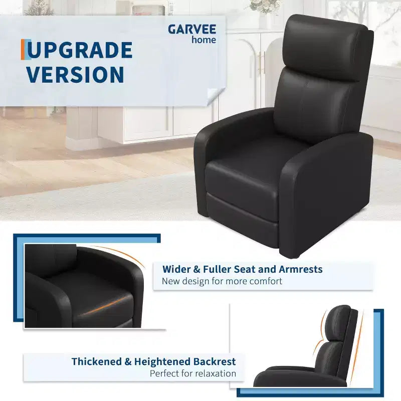 Fauteuil inclinable en cuir PU avec poche latérale, dossier haut et accoudoirs larges et rembourrés - Siège de cinéma maison une place