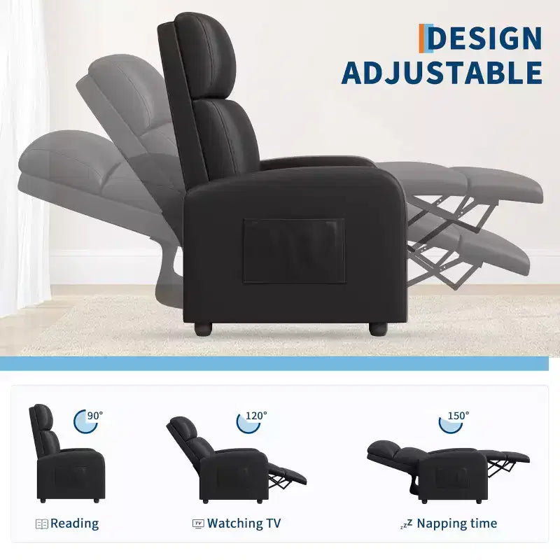 Fauteuil inclinable en cuir PU avec poche latérale, dossier haut et accoudoirs larges et rembourrés - Siège de cinéma maison une place