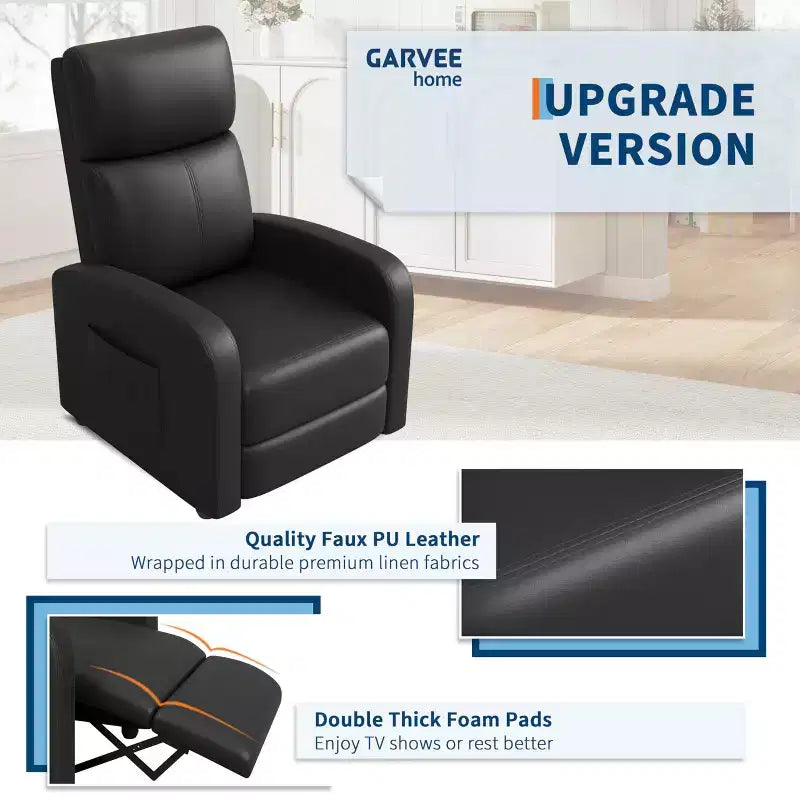 Fauteuil inclinable en cuir PU avec poche latérale, dossier haut et accoudoirs larges et rembourrés - Siège de cinéma maison une place