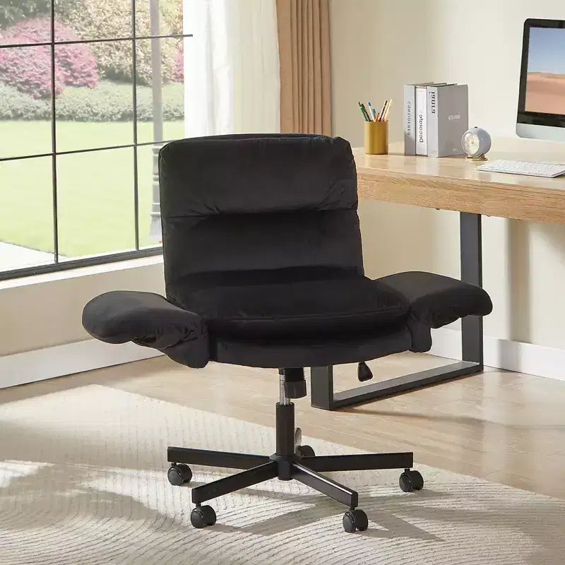 Chaise de bureau ergonomique pour s'asseoir en tailleur avec accoudoirs relevables et roulettes - Hauteur réglable, mousse double couche, poches latérales