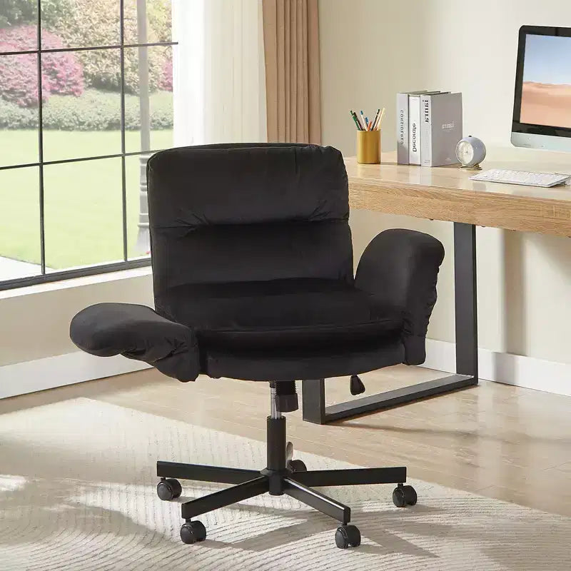 Chaise de bureau ergonomique pour s'asseoir en tailleur avec accoudoirs relevables et roulettes - Hauteur réglable, mousse double couche, poches latérales