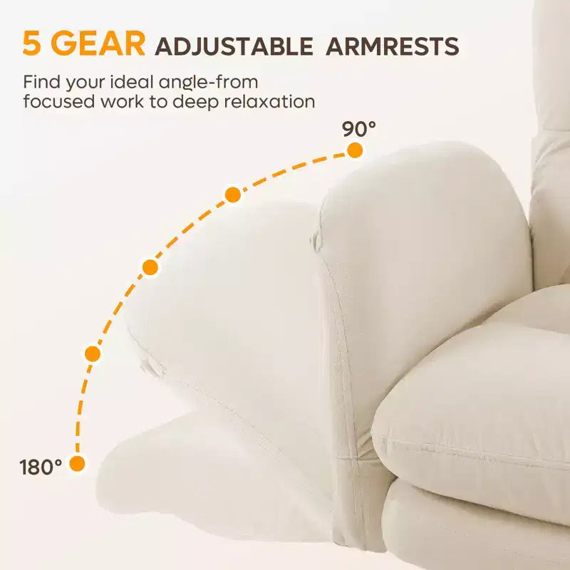 Chaise de bureau ergonomique pour s'asseoir en tailleur avec accoudoirs relevables et roulettes - Hauteur réglable, mousse double couche, poches latérales