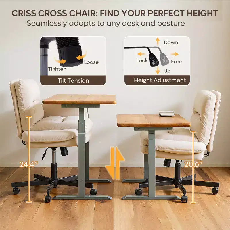 Chaise de bureau ergonomique pour s'asseoir en tailleur avec accoudoirs relevables et roulettes - Hauteur réglable, mousse double couche, poches latérales