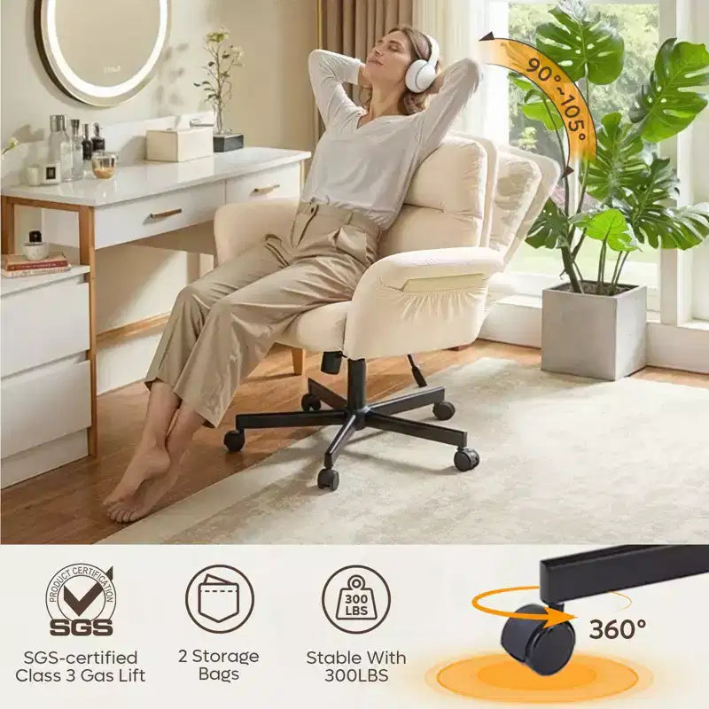 Chaise de bureau ergonomique pour s'asseoir en tailleur avec accoudoirs relevables et roulettes - Hauteur réglable, mousse double couche, poches latérales