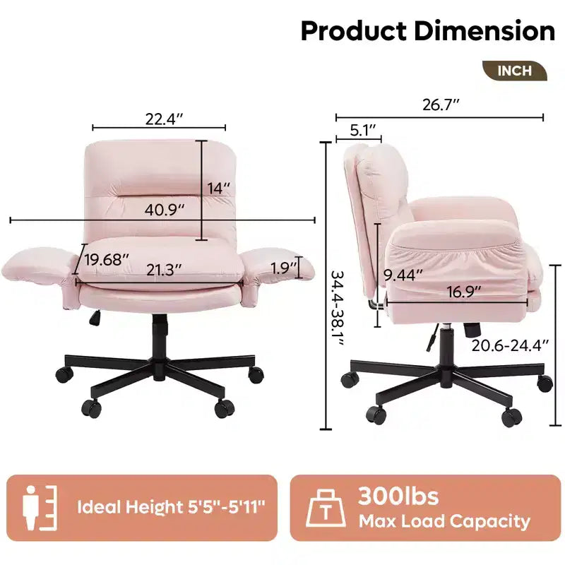 Chaise de bureau ergonomique pour s'asseoir en tailleur avec accoudoirs relevables et roulettes - Hauteur réglable, mousse double couche, poches latérales