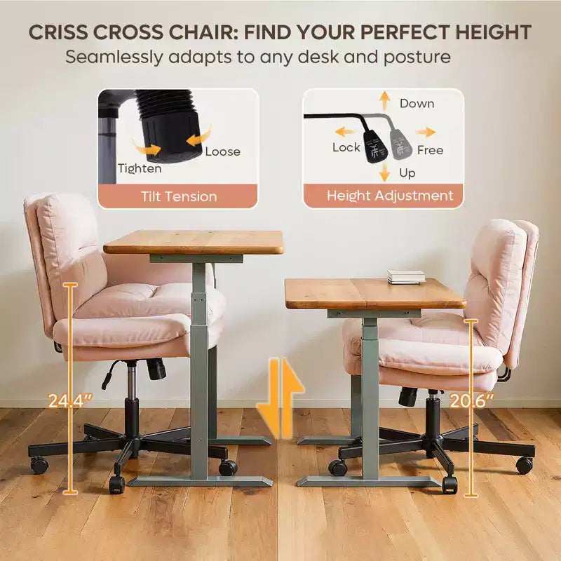 Chaise de bureau ergonomique pour s'asseoir en tailleur avec accoudoirs relevables et roulettes - Hauteur réglable, mousse double couche, poches latérales