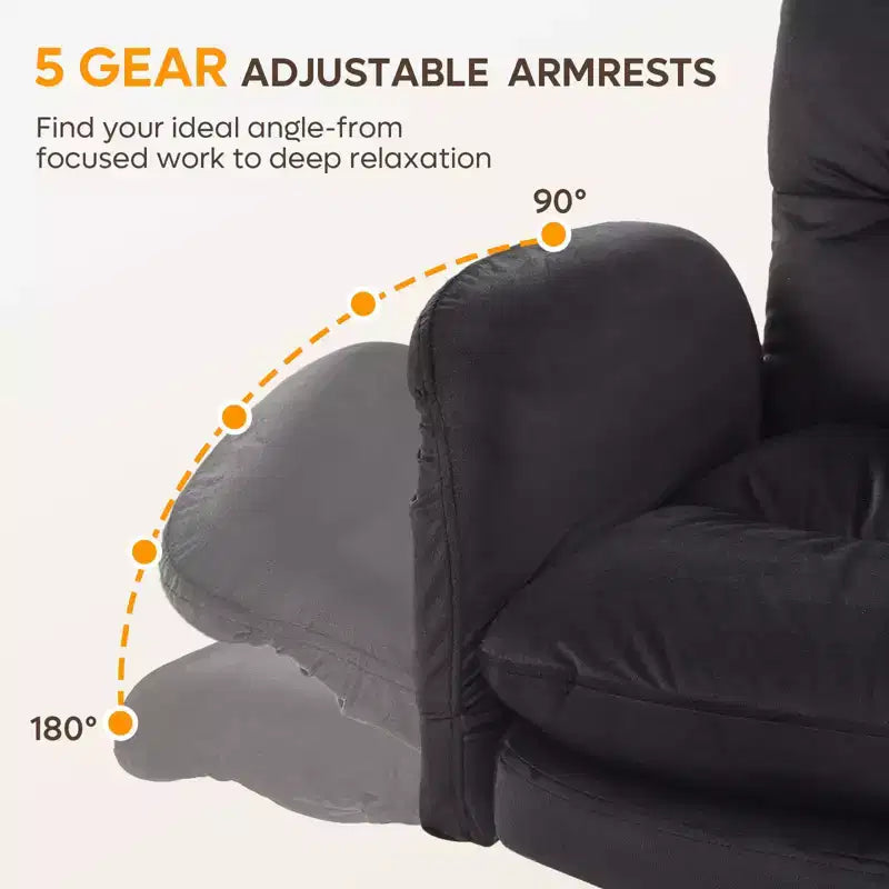 Chaise de bureau ergonomique pour s'asseoir en tailleur avec accoudoirs relevables et roulettes - Hauteur réglable, mousse double couche, poches latérales