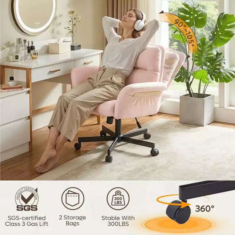 Chaise de bureau ergonomique pour s'asseoir en tailleur avec accoudoirs relevables et roulettes - Hauteur réglable, mousse double couche, poches latérales