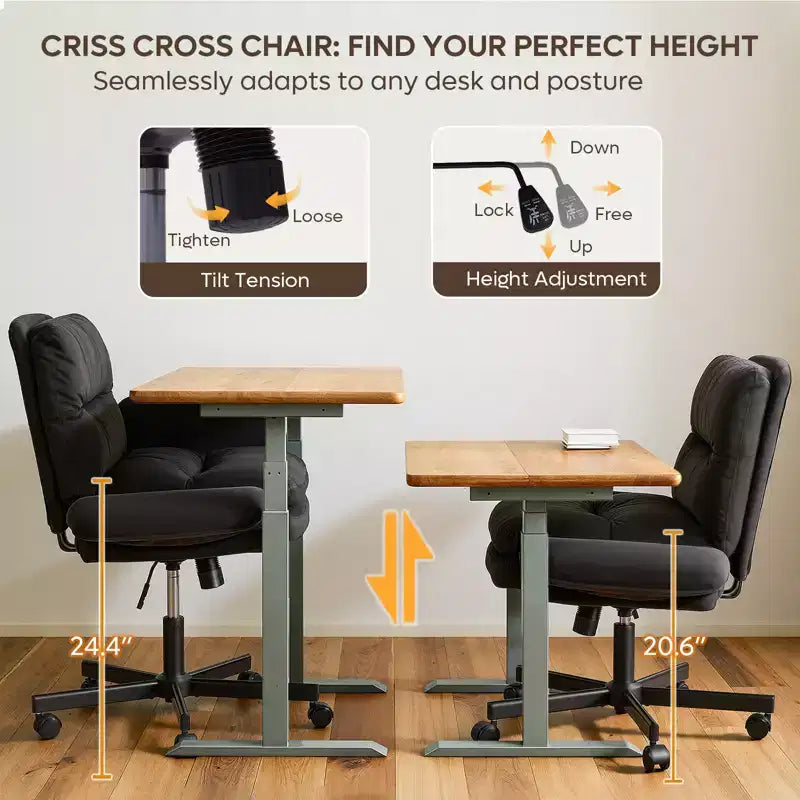 Chaise de bureau ergonomique pour s'asseoir en tailleur avec accoudoirs relevables et roulettes - Hauteur réglable, mousse double couche, poches latérales