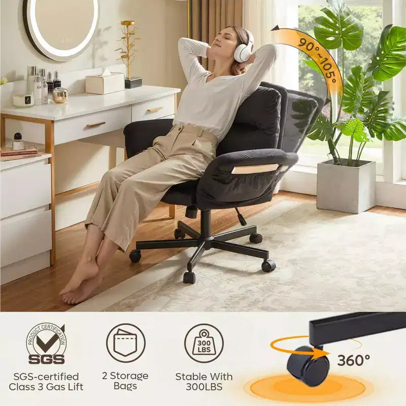 Chaise de bureau ergonomique pour s'asseoir en tailleur avec accoudoirs relevables et roulettes - Hauteur réglable, mousse double couche, poches latérales