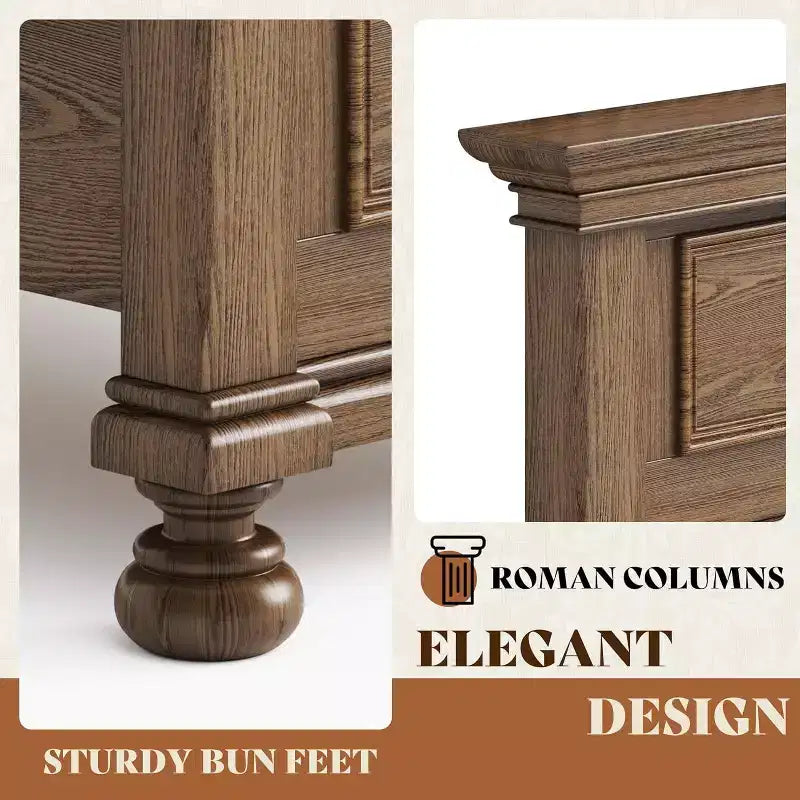 Lit plateforme en bois de pin massif avec tête de lit à colonne romaine de 165,6 cm - Lattes robustes, sommier tapissier non requis