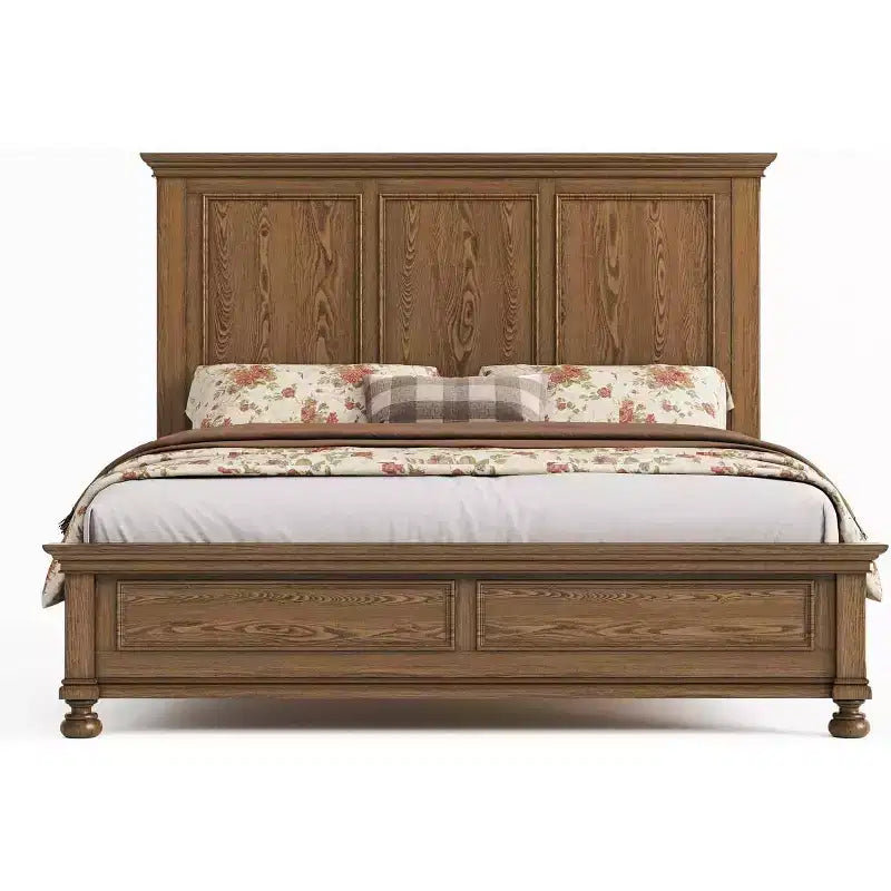 Lit plateforme en bois de pin massif avec tête de lit à colonne romaine de 165,6 cm - Lattes robustes, sommier tapissier non requis