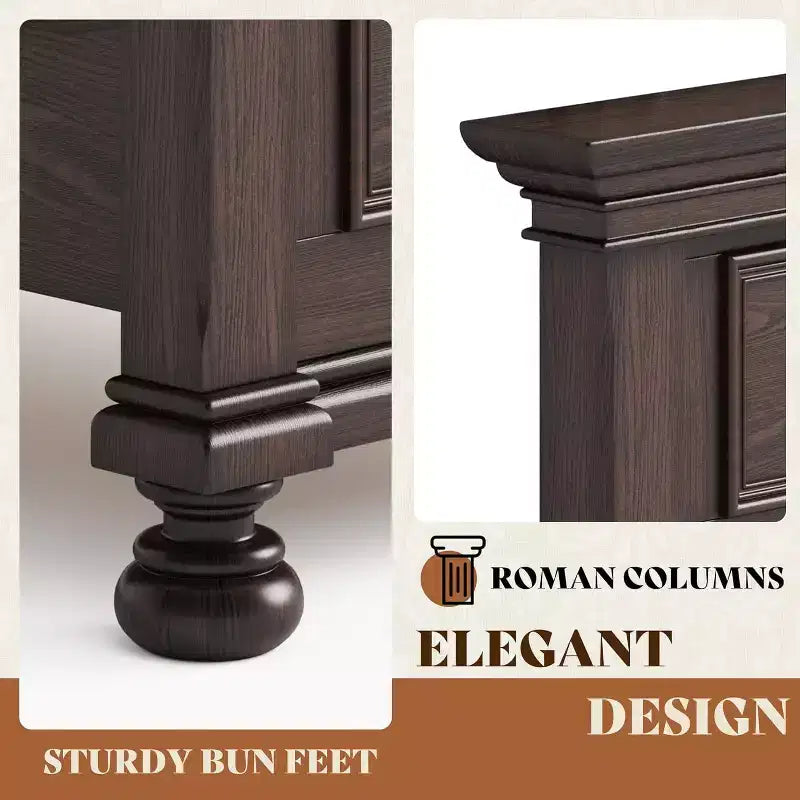 Lit plateforme en bois de pin massif avec tête de lit à colonne romaine de 165,6 cm - Lattes robustes, sommier tapissier non requis