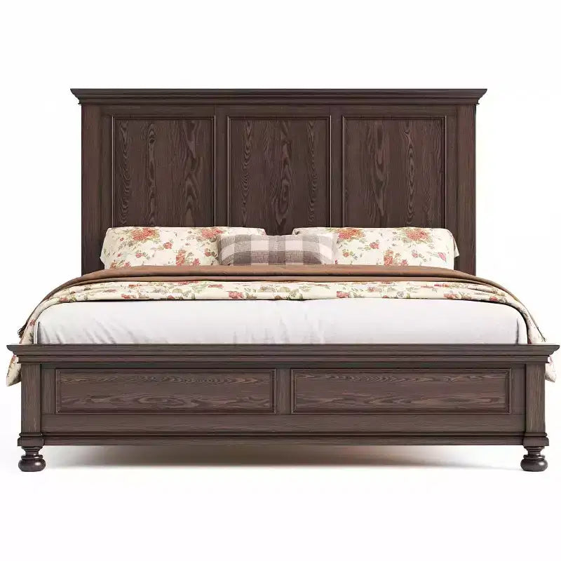 Lit plateforme en bois de pin massif avec tête de lit à colonne romaine de 165,6 cm - Lattes robustes, sommier tapissier non requis