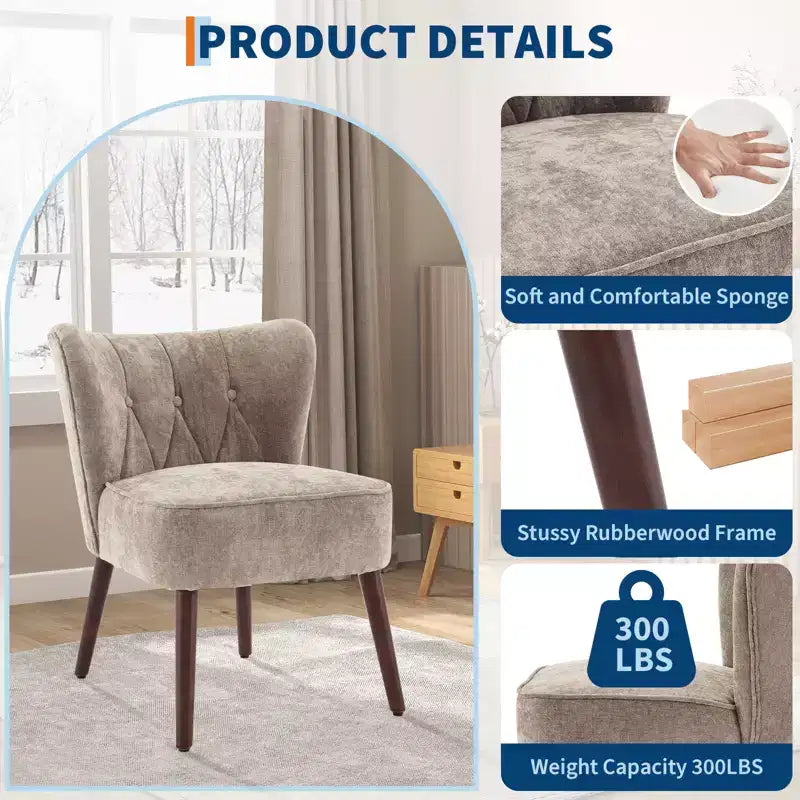 Fauteuil d'appoint contemporain avec oreilles - Tissu d'ameublement en fausse fourrure, dossier haut, pieds en bois massif pour salon, bureau et chambre à coucher