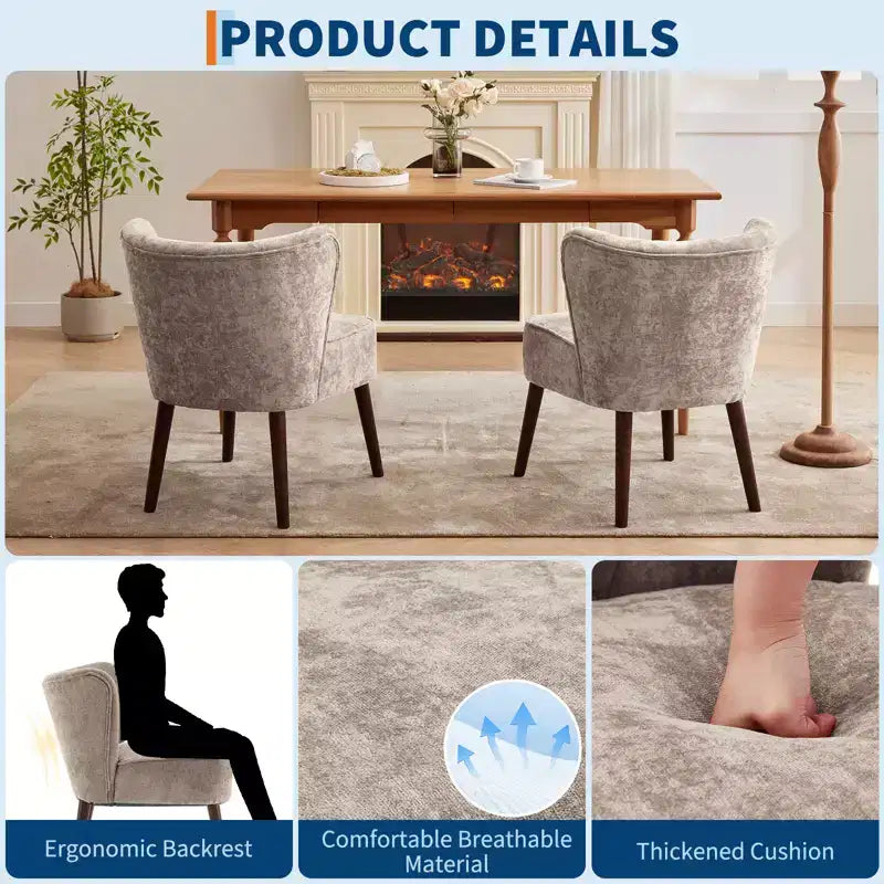 Fauteuil d'appoint contemporain avec oreilles - Tissu d'ameublement en fausse fourrure, dossier haut, pieds en bois massif pour salon, bureau et chambre à coucher