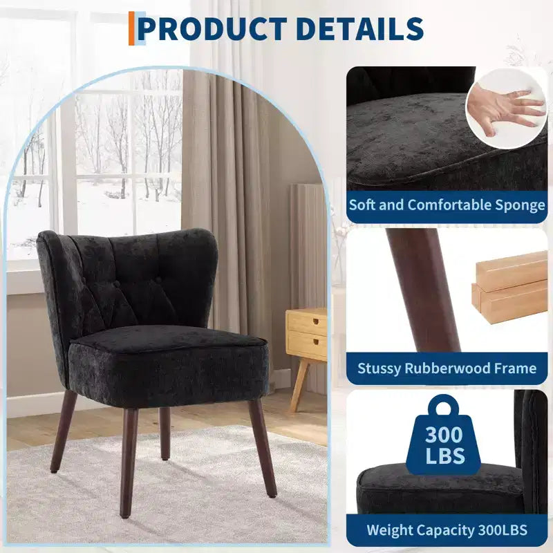 Fauteuil d'appoint contemporain avec oreilles - Tissu d'ameublement en fausse fourrure, dossier haut, pieds en bois massif pour salon, bureau et chambre à coucher