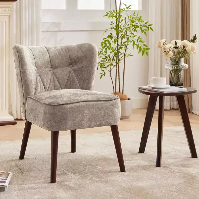 Fauteuil d'appoint contemporain avec oreilles - Tissu d'ameublement en fausse fourrure, dossier haut, pieds en bois massif pour salon, bureau et chambre à coucher