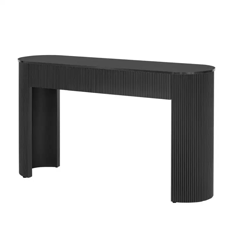 Console moderne avec 2 tiroirs dissimulés, plateau ovale et design cannelé - Entrée et salon
