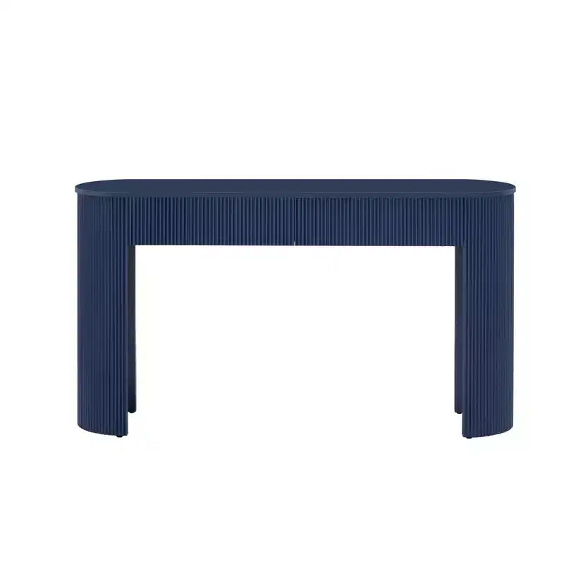 Console moderne avec 2 tiroirs dissimulés, plateau ovale et design cannelé - Entrée et salon