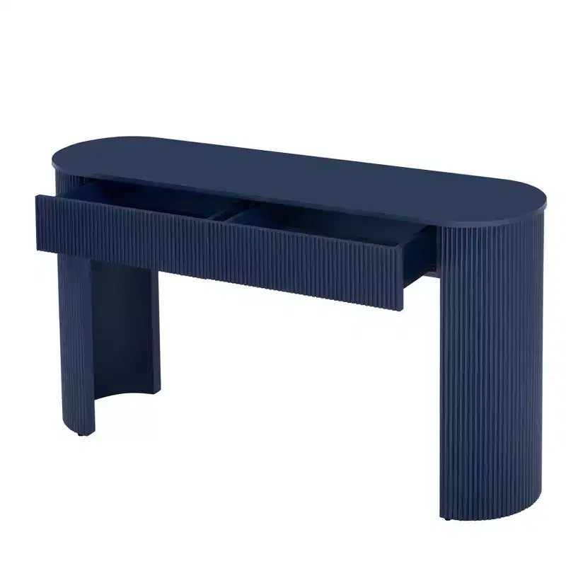 Console moderne avec 2 tiroirs dissimulés, plateau ovale et design cannelé - Entrée et salon