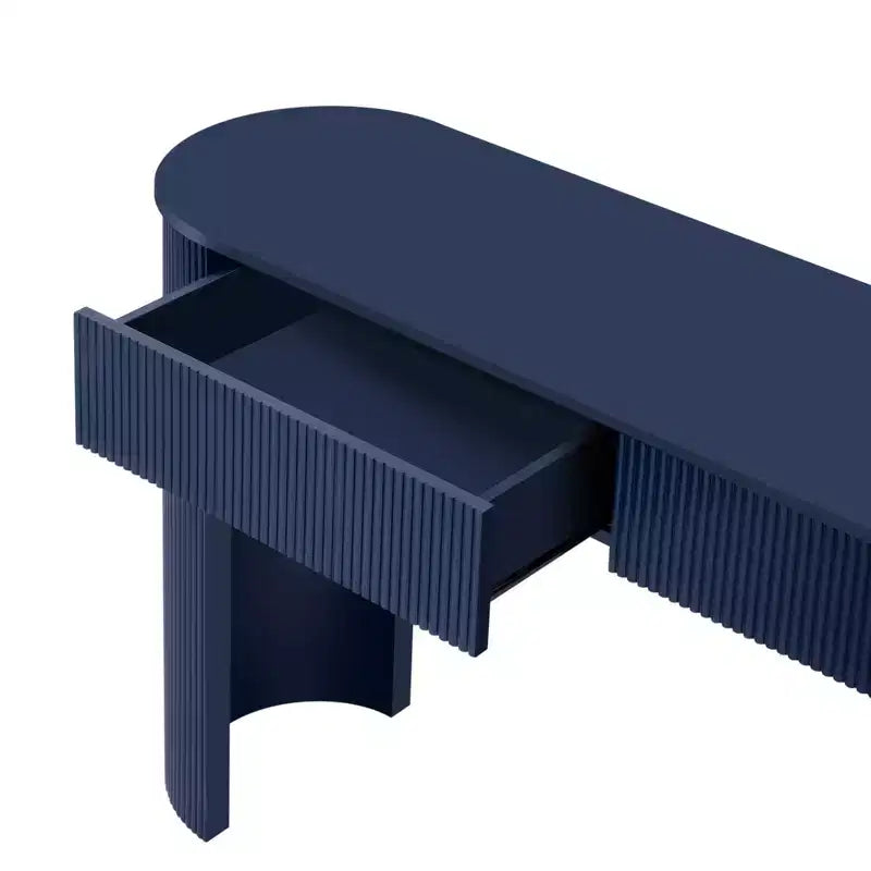 Console moderne avec 2 tiroirs dissimulés, plateau ovale et design cannelé - Entrée et salon