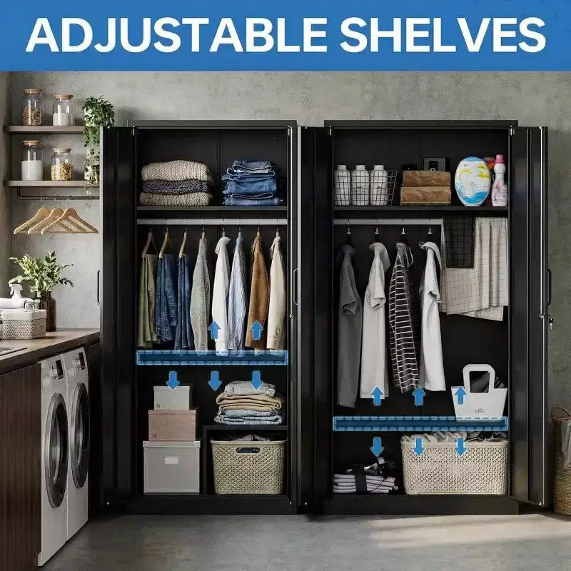 Armoire de rangement métallique avec 2 étagères et penderie - Acier laminé à froid de 0,6 mm, Armoire de chambre à coucher