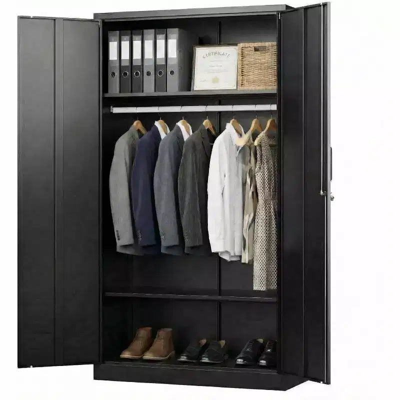 Armoire de rangement métallique avec 2 étagères et penderie - Acier laminé à froid de 0,6 mm, Armoire de chambre à coucher