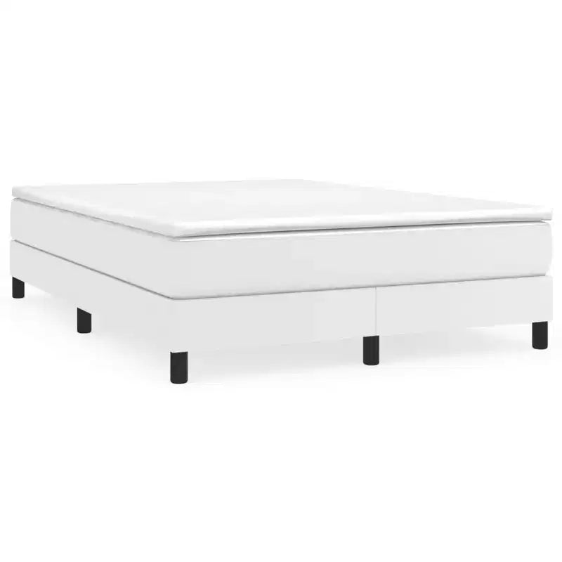 Cadre de lit plateforme Queen - Similicuir blanc, Bois manufacturé et Contreplaqué, Pas besoin de sommier