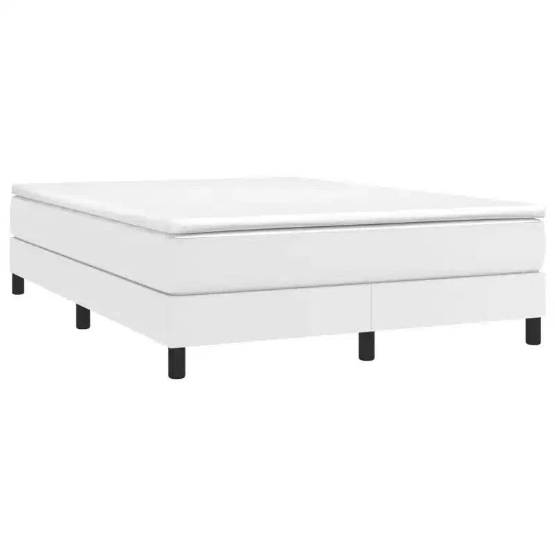 Cadre de lit plateforme Queen - Similicuir blanc, Bois manufacturé et Contreplaqué, Pas besoin de sommier