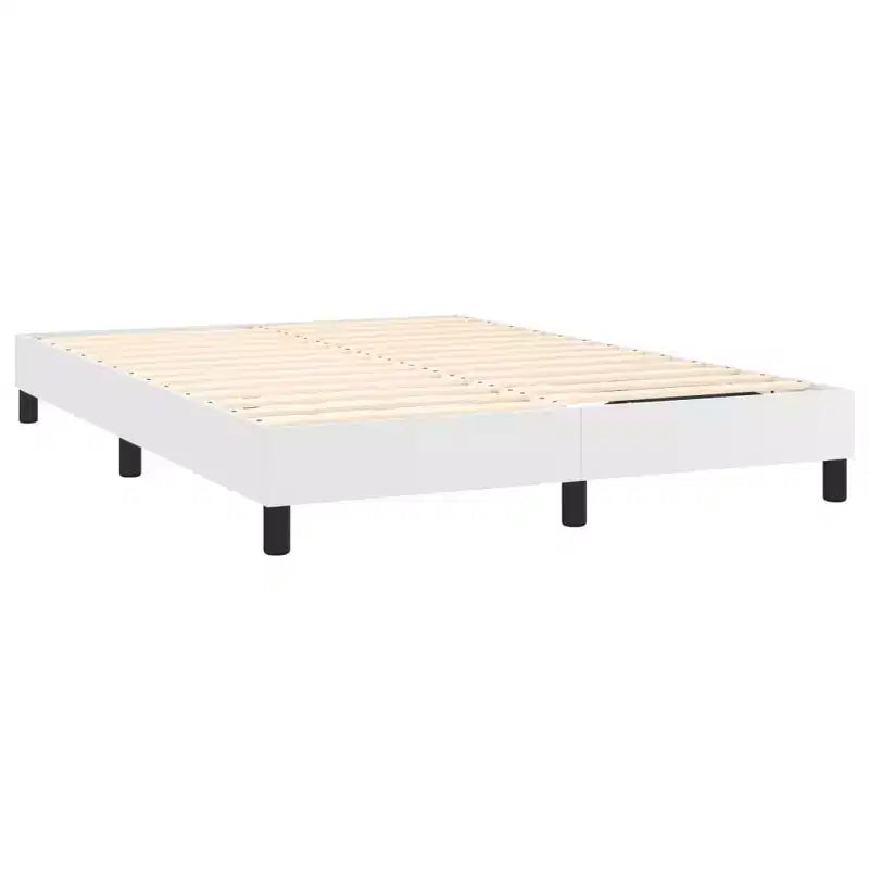 Cadre de lit plateforme Queen - Similicuir blanc, Bois manufacturé et Contreplaqué, Pas besoin de sommier
