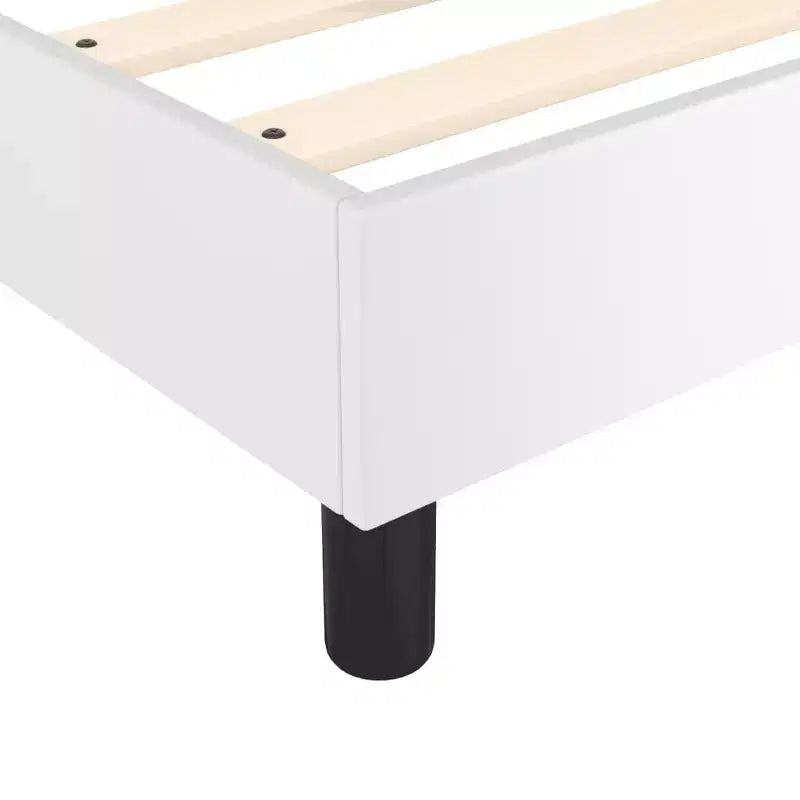 Cadre de lit plateforme Queen - Similicuir blanc, Bois manufacturé et Contreplaqué, Pas besoin de sommier